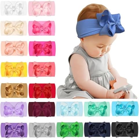 JOYOYO 20 Colors Soft Wide Turban Baby Headbands with 4.5 inches Hair Bow Headwraps for Baby Girls Infants Newborn Hair Accessories Toddlers Kids and Children Cover