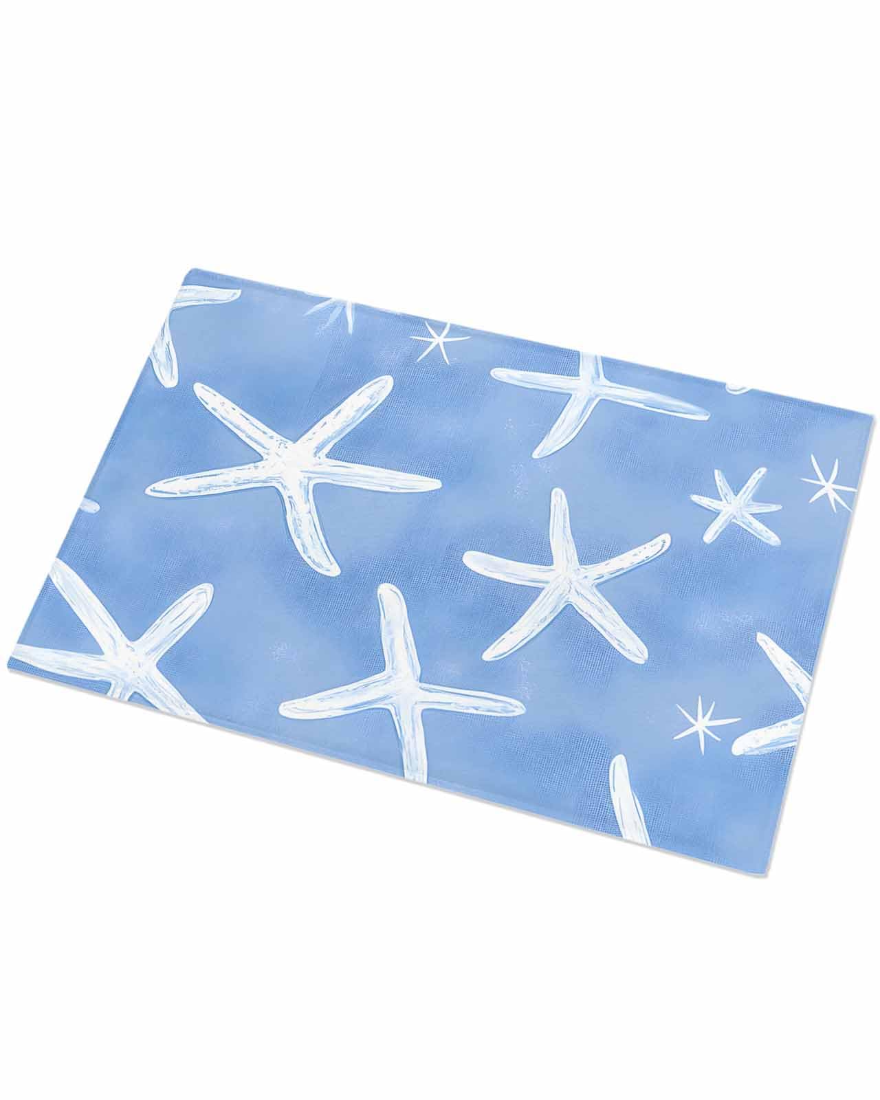 Indoor Doormat Watercolor Coastal Blue Ocean Starfish,Shaggy Floor Mat with Non-Skid Backing Nautical Marine Creature,Machine Washable Plush Area Rug Carpets for Kitchen Nursery Bedroom