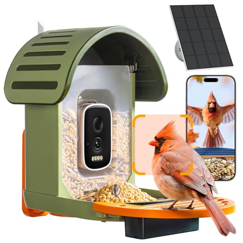 Smart Bird Feeder with Camera, 2.5K UHD Bird Feeder Camera Solar Powerd, Sensitive AI Identification, Instant Alerts Capture Video, IP66 Waterproof for Outdoor, Ideal Gift, Green