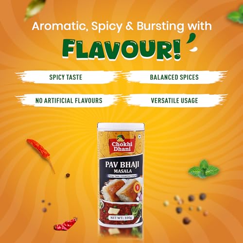Image of Chokhi Dhani Pav Bhaji Masala 100g | Mumbai Street Style Spice Mix | Chatpata & Spicy Tawa Masala for Pav Bhaji & Tawa Pulao | Authentic Desi Flavour