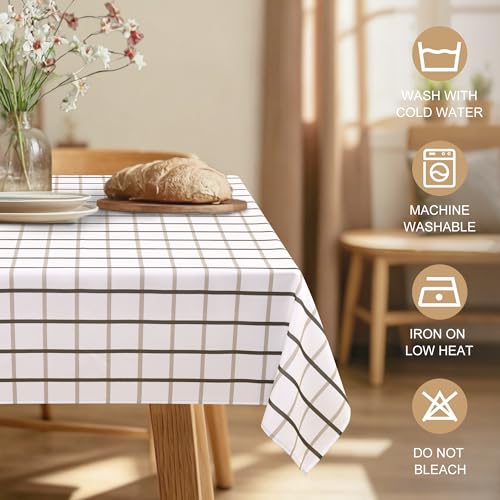 JIUZHEN Taupe Plaid Tablecloth – Waterproof, Stain-Resistant & Wrinkle-Free Polyester, Classic Checkered Pattern for Dining, Kitchen, Parties, 52 * 70 Inch, Rectangle by JIUZHEN - Used condition - Image 7