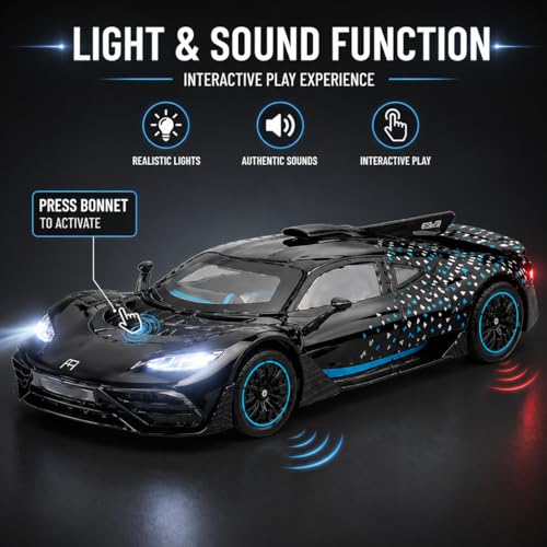 Image of Mercedes AMG ONE 1:24 Scale Die-Cast Car Model with Sound Light - Openable Doors Hood Pull-Back Alloy Metal Collectible Toy Car for Kids Collectors