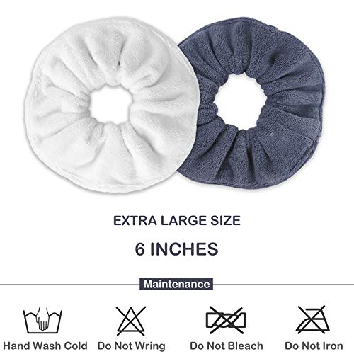 Ivaryss Super Towel Scrunchies For Drying Hair, Absorbent And Soft Microfiber For Frizz Free, Large Thick Ponytail Holder Wet Hair Accessories For Women And Girls, 4 Pcs (White Grey) #TOP3