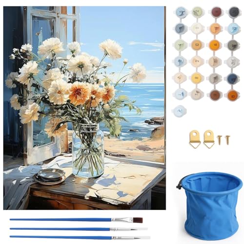 guobinZH Peinture par Numero Adulte Fleurs Kit de Peinture à l'Huile sur Toile par Numéro avec Pinceaux Dessin de Pigment Acrylique DIY Peinture Acrylique...
