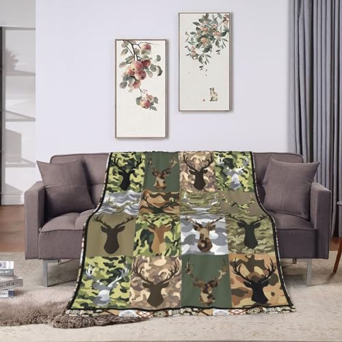 Chicvali Camouflage Deer Blanket For Girls Woman Deer Head Throw Blanket For Man Boys Fleece Soft Cozy Warm Fuzzy Deer Elk Blanket Gifts For Kids Man Adults Couch Sofa Bed 50 Inchx40 Inch thumb #5