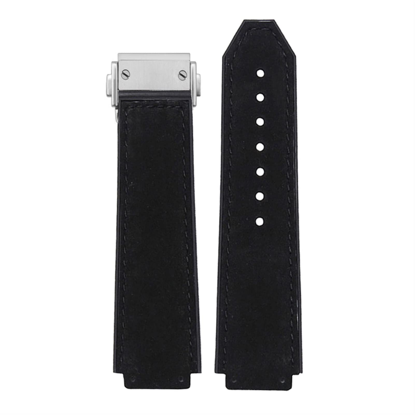Bracelet montre 25 mm boucle papillon argentée en cuir véritable pour Hublot Big Bang