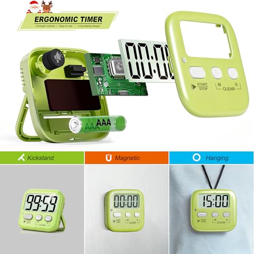 Antonki 2 Stück Timer, Digitaler Küchentimer zum Kochen, Eieruhr, Magnetisch Stoppuhr Timer für Kinder, Lehrer, Klassenzimmer, Übung, Badezimmer, Backofen, Backen-Inklusive Batterie 5