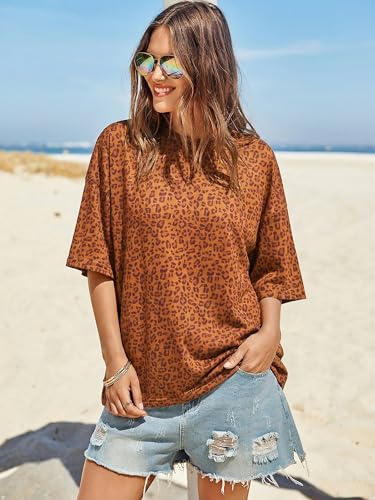 Image of Tankaneo Womens Oversized Tshirts Summer Casual Short Sleeve Crew Neck T Shirt Loose Fit Side Slit Tee Tops