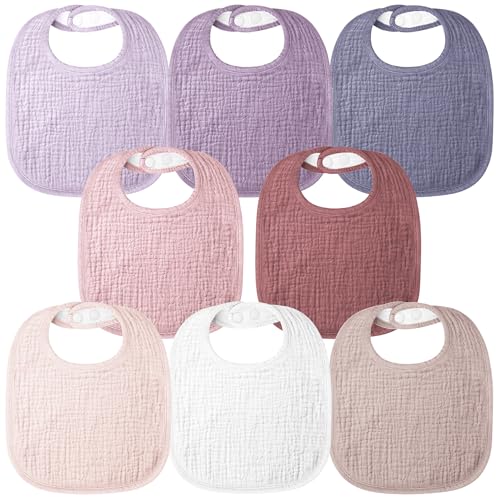 Image of Bearmoss Baby Bibs for Drooling and teething 100% Cotton Muslin Bibs for Baby Boy & Girl,Adjustable, Ultra Absorbent,8 Pack