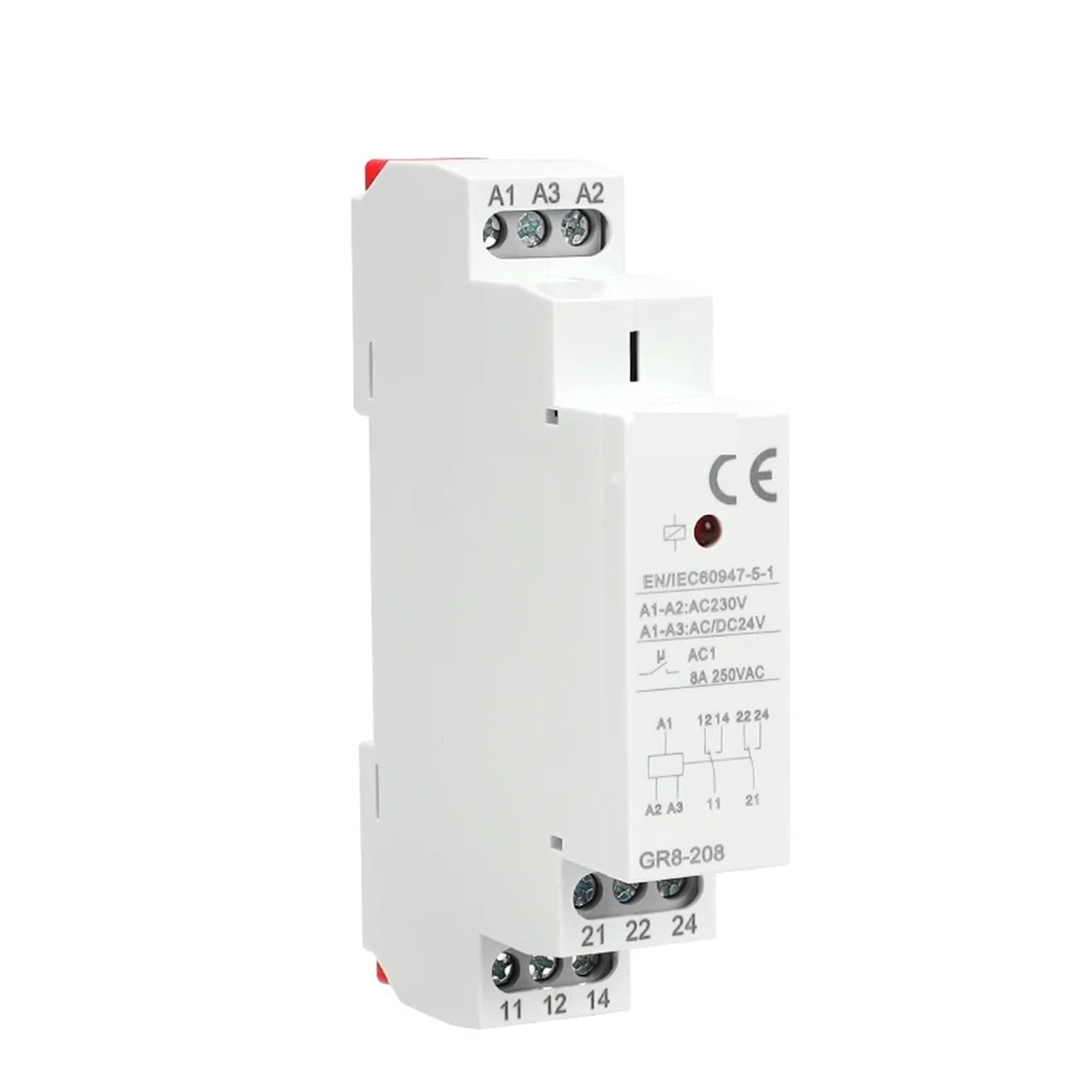 GR8-208 Relè Ausiliario Interruttore Intermedio 8A 2SPDT 12V 24V 48V 110V 220V RELÈ Modulo Guida Din(GR8-208-ACDC24V)