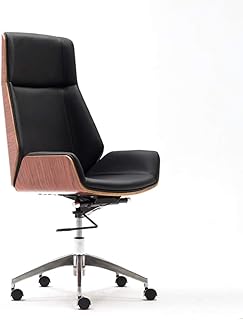 LZG Ajustable Silla giratoria Silla ejecutiva de balanceo en la Rueda, los Mediados de Siglo Desk Home Office Chair, Silla de la computadora Moderna, Curva de Madera y Cuero de la PU Finalizar