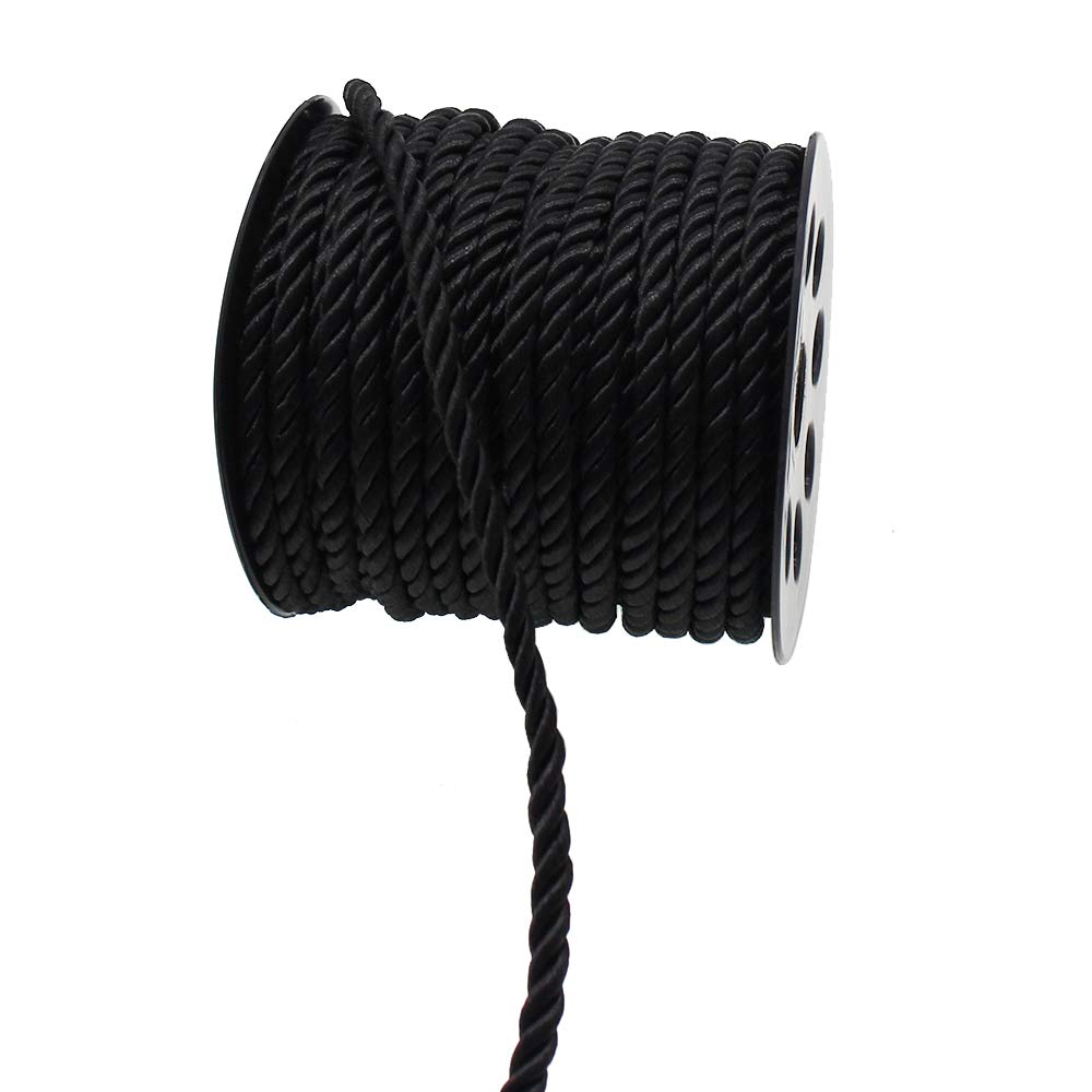 5 mm 3 pleciony 20 jardów sznurek dekoracyjny skręcony satynowy sznurek poliestrowy sznurek sznurek sznurek błyszczący sznurek choker nić DIY sznurek biżuteria odkrycia GD20SC150 (czarny)