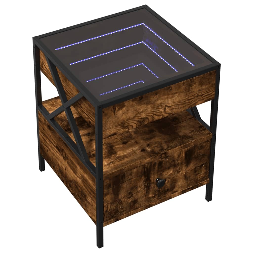 Stolik kawowy, stolik kawowy, stolik kawowy z diodami LED Infinity dąb wędzony, 40 x 40 x 51 cm, do salonu, biura domowego