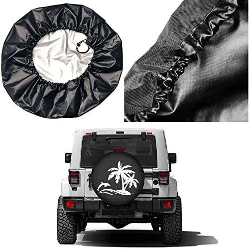 Image of Delerain Dolphin Palm Tree Spare Tire Cover for RV Trailer SUV Truck and Many Vehicle, Wheel Covers Sun Protector Waterproof (15 Inch for Diameter 27 inch-29 inch)