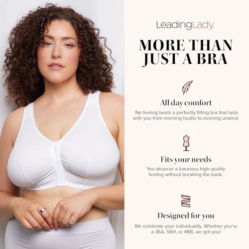 Image of LEADING LADY, Meryl, Front-Closure Cotton Bra, Comfort Sleep for Women, Breathable, Unlined, Full Coverage, Wireless, 36A-56H