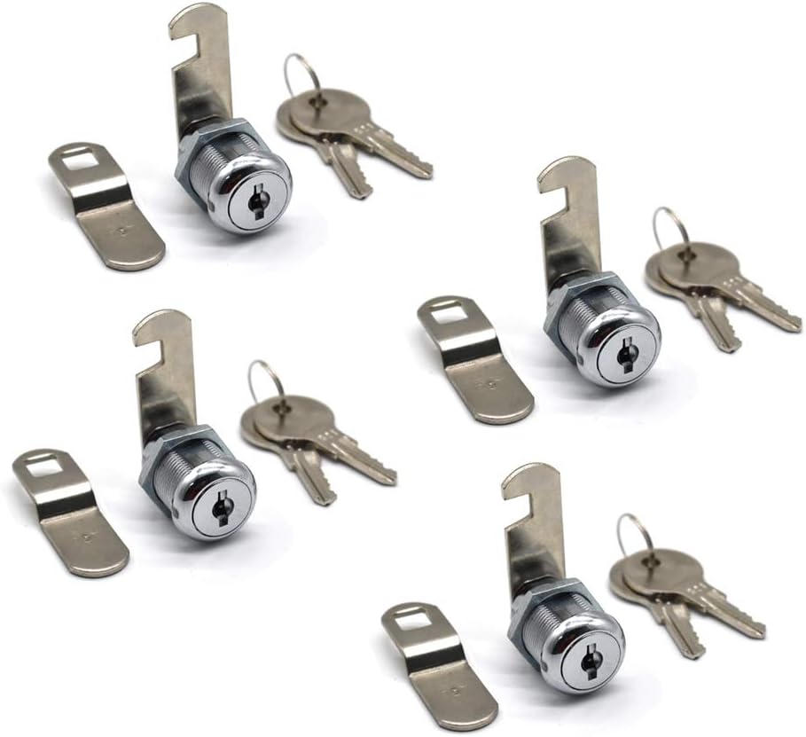 4Pack Cam Lock 7/8 Inch Tubular Cam Locks Keyed Alike with Chrome Finish for Vending Machine Truck Pickup Tool Box Mailbox ATM Replacement Lock