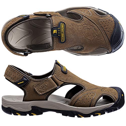 CAMEL CROWN Mens Hiking Sandals Waterproof Leather Fisherman Sandal for Athletic Outdoor Beach Sport Summer-Closed Toe Size 7-122