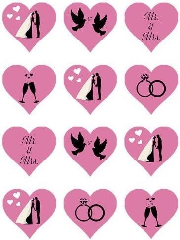PRE-CUT WEDDING HEARTS EDIBLE RICE/WAFER PAPER CUP CAKE TOPPERS PARTY DECORATION