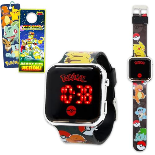 Pokemon Watch for Kids - Bundle with LCD Digital Watch for Kids with Straps Featuring Pikachu, Charmander, Squirtle, Bulbasaur Plus Bookmark, More |...