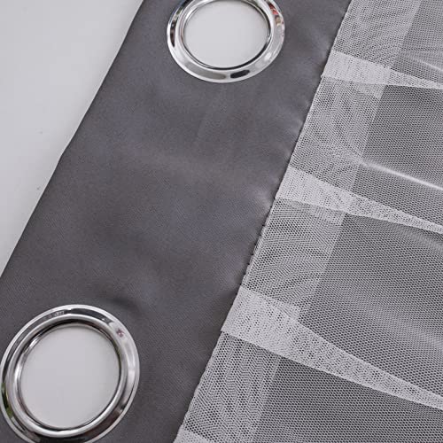 Anytime Home Curtains Blackout And Sheer Layered Solid Window Curtain Panel Pair With Grommet Top, 52Wx63L,Grey #TOP7