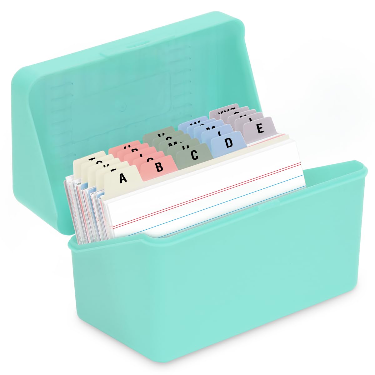 H4D 3x5 Index Card Holder with 100 Index Cards and 25 Dividers, Mint Green