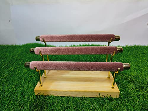 Image of Wooden Bangle Stand Gold Metal Chrome Finished Wooden Jewellery Display Stand