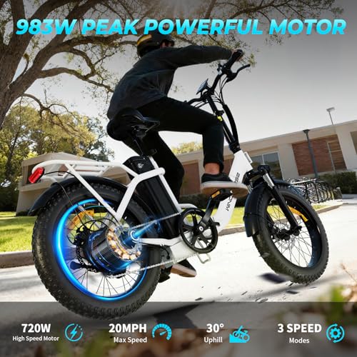 Image of WINDHORSE 20 inch Foldable Electric Bike, 983W Peak Motor, 20MPH, 40-70 Miles, 48V 748.8Wh Removable UL Battery, Front Suspension, Fat Tire E-Bike for Commuting, Beach, All -Terrain | Adults & Teens