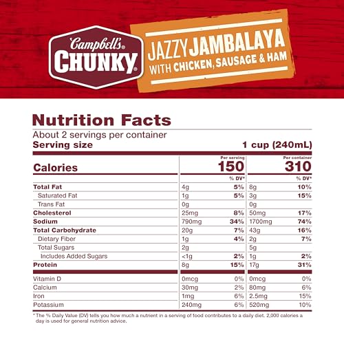 Image of Campbell's Chunky Soup, Jazzy Jambalaya with Chicken, Sausage and Ham, 18.6 oz Can (Case of 12)