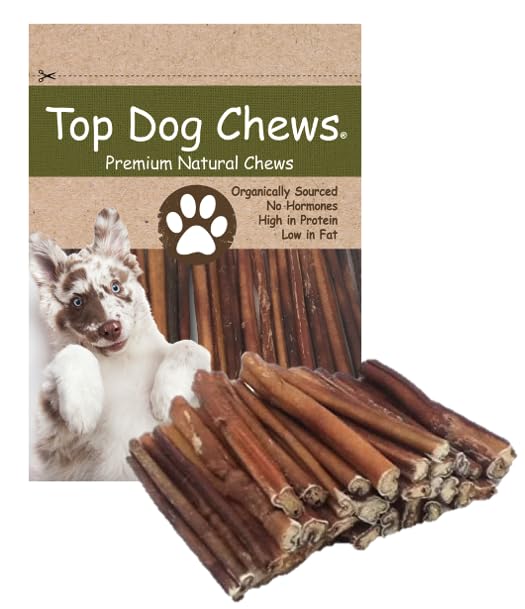 Top Dog Chews 6" Bully Sticks - 25 Pack, All-Natural, Roasted, Sourced from Free-Range Beef, High Protein, Low Fat Dog Chews for Healthy Teeth, Gums & Chewing Satisfaction.