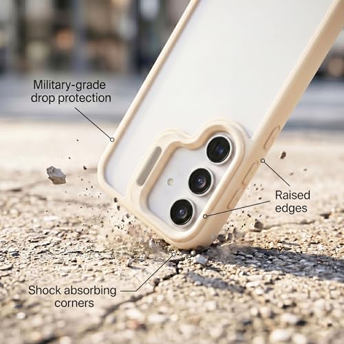 Image of amazon basics Frosted Matte Case for Samsung Galaxy S24 5G | Built-in Flip-Out Camera Lens Stand | Translucent Back with Contrast White Bumper | Shockproof Protective Cover with Foldable Kickstand
