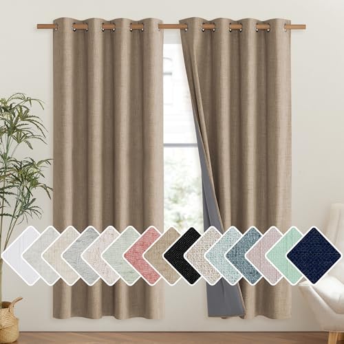 NICETOWN Burlap Vintage Open Linen Weave Flax Thermal Curtains, 100% Blackout Curtains 72" Long for Dining Room, Soundproof Window Treatment Drapes for Hall Room, 52" Wide Per Panel, Set of 2 - image 1