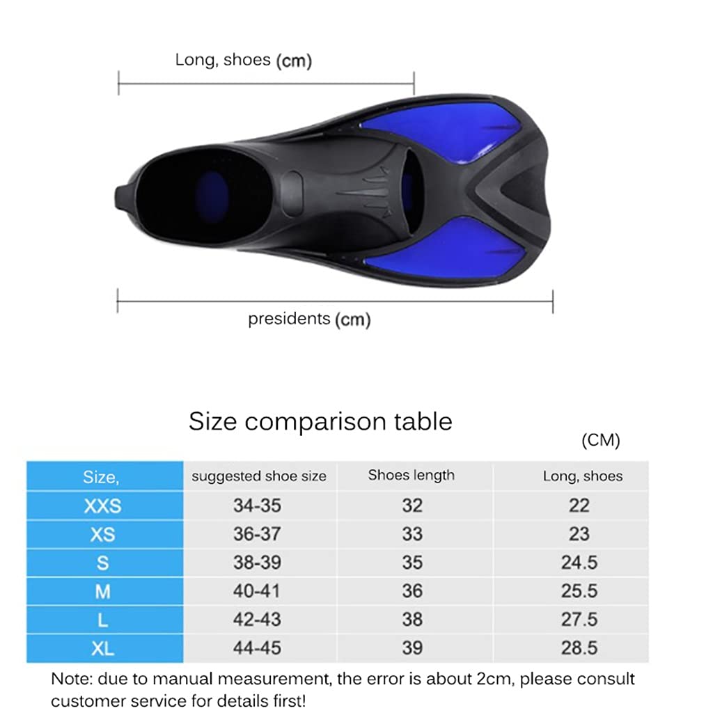 Universelle Schwimmflossen, kompletter Fuß, Tauchen, Schwimmtraining, Flippers XXS/XS/S/M/L/XL, für Kinder und Erwachsene, Schwimmflossen, Schnorcheln, feines Wasser (BLU, S)