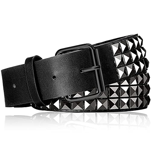 Geyoga Studded Belt Metal Punk Rock Rivet Belt Punk Leather Belt Threads Studded Goth Belt with Pyramid Studs for Women Men