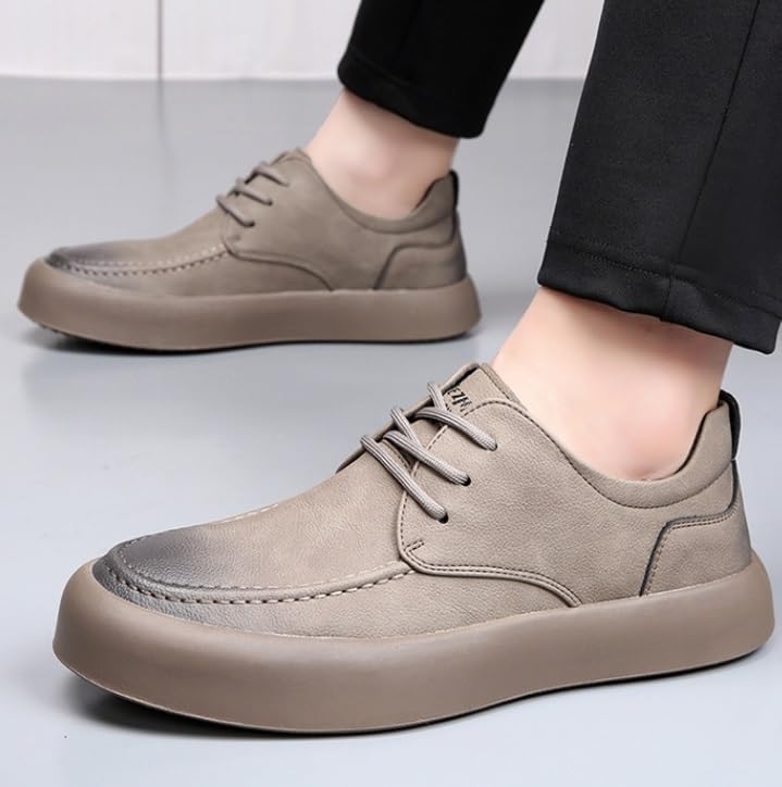 Men's Hand Stitching Leather Loafers Fashion Round Toe Soft Sole Outdoor Casual Breathable Lace Up Oxford Shoe Comfort Low Top Flats Dress Driving Shoes for Men3
