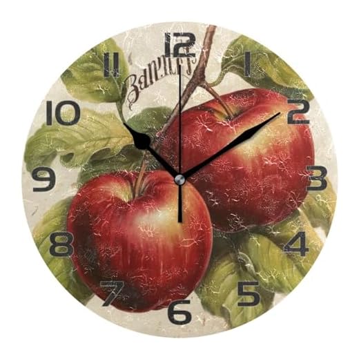 Apples Wall Clock, Silent Non Ticking Battery Operated Creative Decorative Round Clock for Kitchen, Living Room, Bathroom, Home School Office Decor, 10 Inch, g333294302p239c274s441