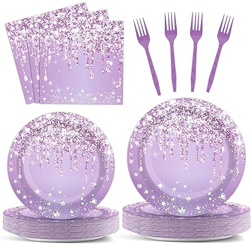 96PCS Purple Birthday Party Plates and Napkins Purple And Silver Birthday Party Decorations Purple Silver Party Tableware Set Serves 24 Guests Girls Ladies Women Baby Shower Wedding Party Favors 96PCS Purple Birthday Party Plates and Napkins Purple And Silver Birthday Party Decorations Purple Silver Party Tableware Set Serves 24 Guests Girls Ladies Women Baby Shower Wedding Party Favors