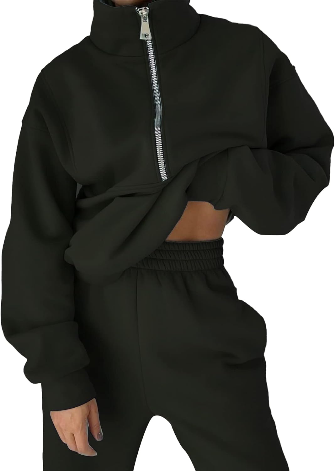 Kissonic Womens Fleece 2 Piece Outfits Sweatsuit Half Zip Pullover Sweatshirt Joggers Pants Tracksuit Set - Image 2