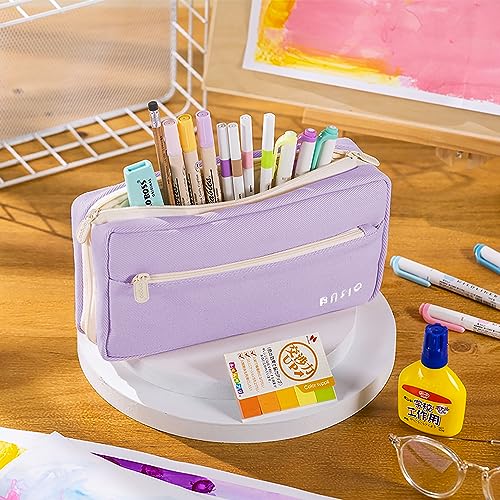 Image of Large Pencil Case with 4 Compartments, Big Capacity Pencil Bag Canvas Pencil Pouch with Zipper, Pencil Pouch Aesthetic, Pencil Pen Case Bag for Office College School Teen Boys Girls Students (Purple)