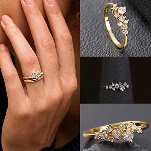 Plomfov 14K Gold/Silver Plate Stacking Rings Set For Women Cz Heart Simple Cute Stackable Rings Dainty Trendy Gold Statement Rings Plain Band Size 4-11 Gold 8 #TOP5
