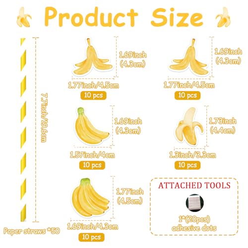 Pitillos de papel motivo bananas 50 unidades miniatura 4