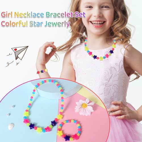 Girls Jewelry Set - Cute Star Beads Necklace Bracelet-Toddler Girls Star Jewelry - Stretchy Chunky Costume Jewelry Present Toy-Star4
