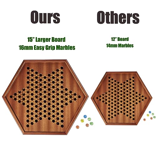 Chinese Checkers juego de madera con canicas coloridas 15" miniatura 2