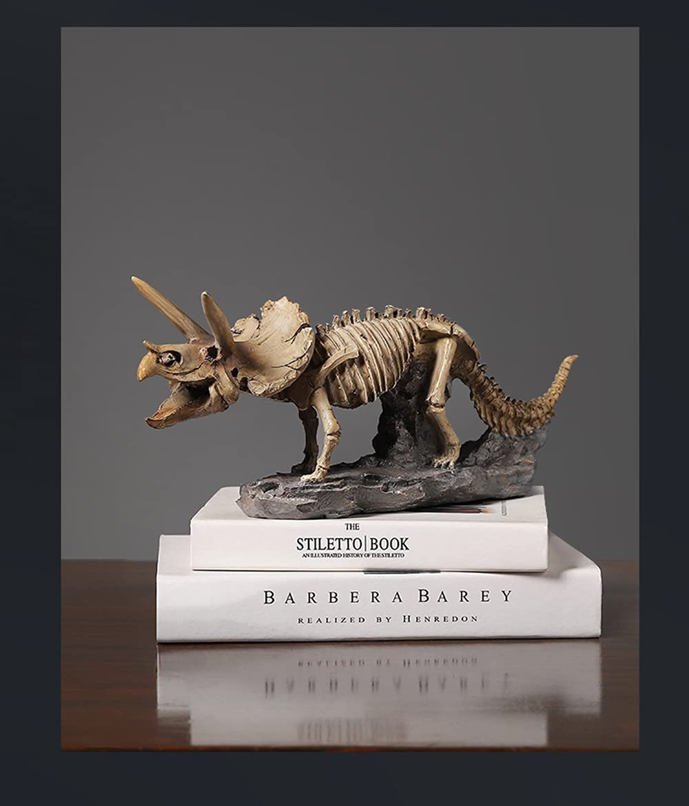 Adornos de estatuas fósiles de triceratops de simulación, escultura creativa de resina fósil de dinosaurio, decoración de escritorio de oficina en casa, decoración de mesa de estantería