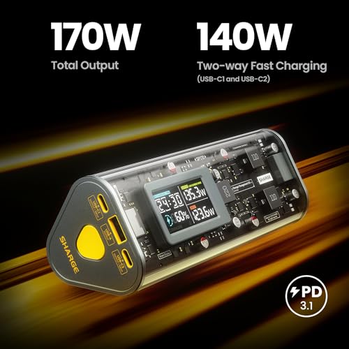 SHARGEEK 170 Power Bank 24000mAh 140W PD 3.1 con Screen Display, Batteria Esterna Portatile a Ricarica Rapida, Compatibile con iPhone 16/15/14, MacBook Pro, Computer Portatili e Altri Dispositivi - Gadget - Immagine 1