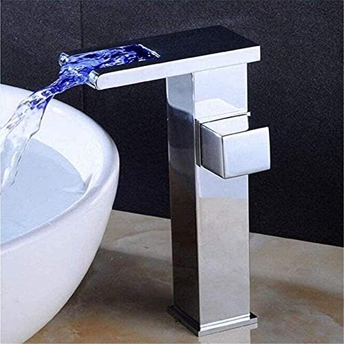 Mitigeur LED hydro-propulsé à effet cascade pour lavabo chromé