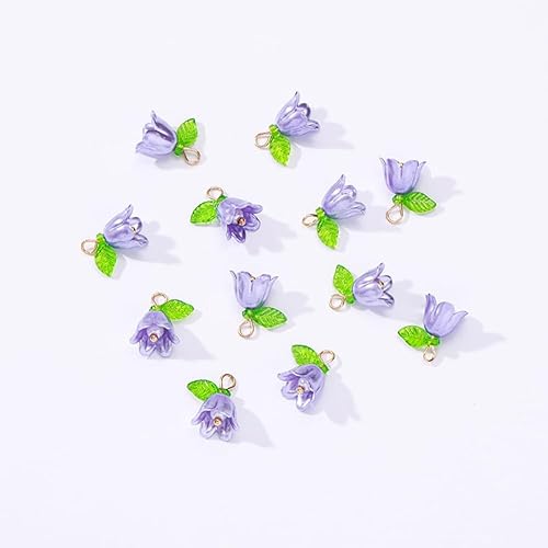 Miniatura 3 de 30 dijes de lirio del valle de campana, flores de primavera, dijes de perlas de imitación para collares, pulseras, aretes, joyería, Plástico, Metal,