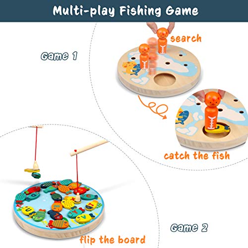 Lydaz 30 PCS Wooden Magnetic Fishing Game, Magnetic Alphabet Letters Fishing Toy, Montessori Toys Educational Games Fine Motor Skill Toys for 3 4 5 Year Old Boys Girls Kids Toddlers