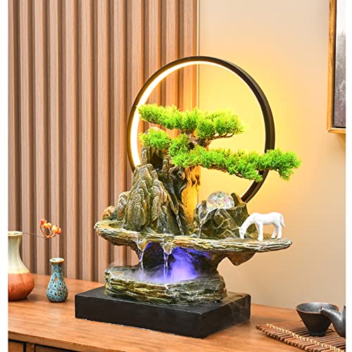 Fuente de cascada interior con bonsai y luces LED para decoracion de mesas 6