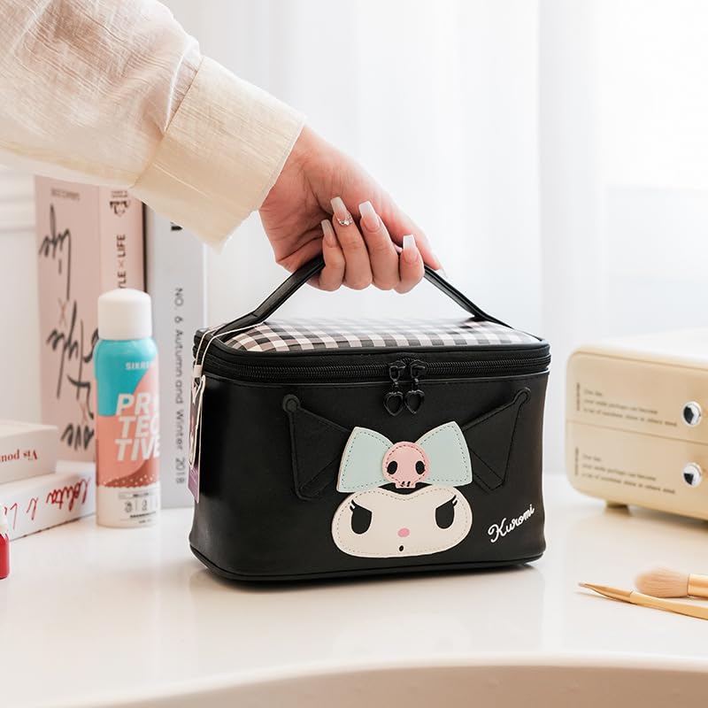 Kuromi PU Cosmetic Bag Makeup Pouch Travel Portable Vanity Case Organizer with Handle - Black2