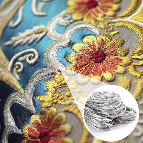 Image of 3 Skeins Metallic Embroidery Floss, Glitter Embroidery Thread String, Polyester Cross-Stitch Threads for Hand Embroidery, String Art, DIY Bracelet- Silver